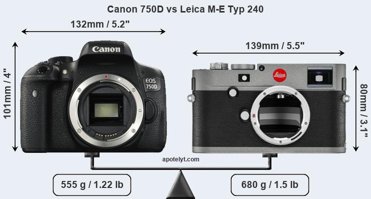Size Canon 750D vs Leica M-E Typ 240