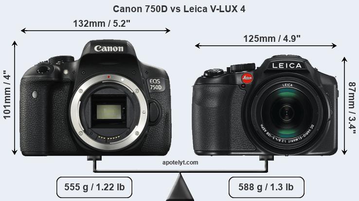 Size Canon 750D vs Leica V-LUX 4