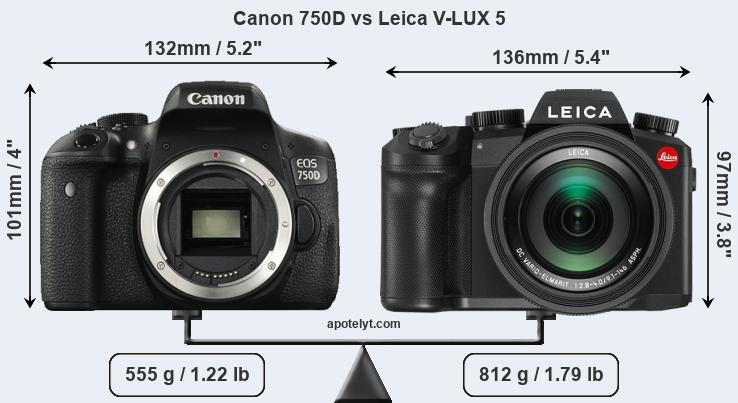 Size Canon 750D vs Leica V-LUX 5