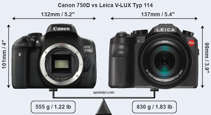 Size Canon 750D vs Leica V-LUX Typ 114