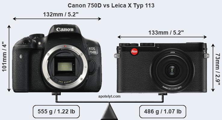 Size Canon 750D vs Leica X Typ 113