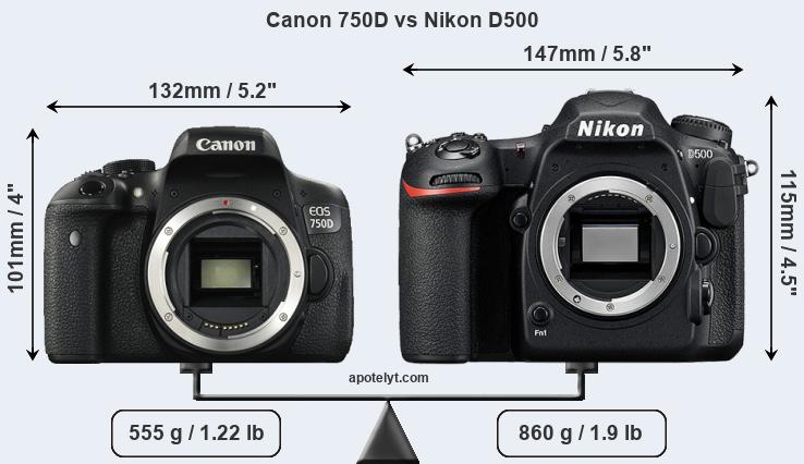 Size Canon 750D vs Nikon D500