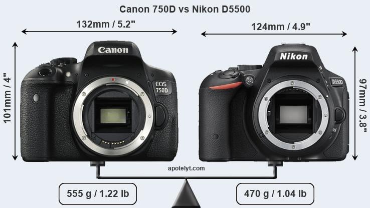 Size Canon 750D vs Nikon D5500