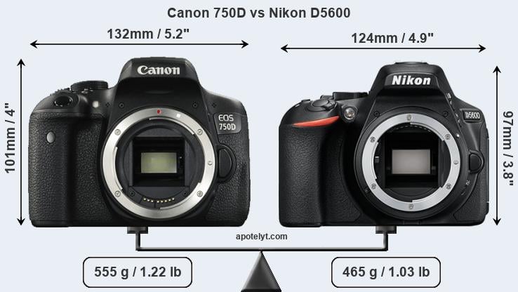 Size Canon 750D vs Nikon D5600