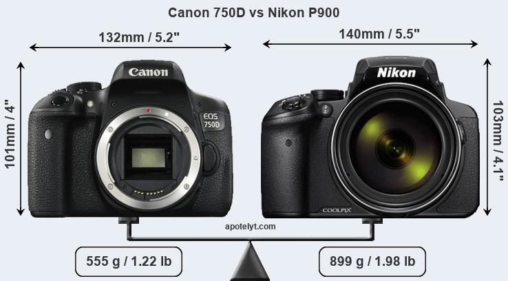 Size Canon 750D vs Nikon P900