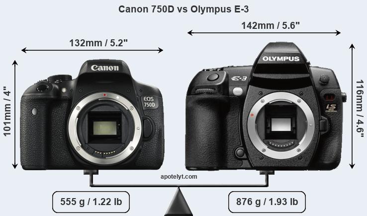 Size Canon 750D vs Olympus E-3