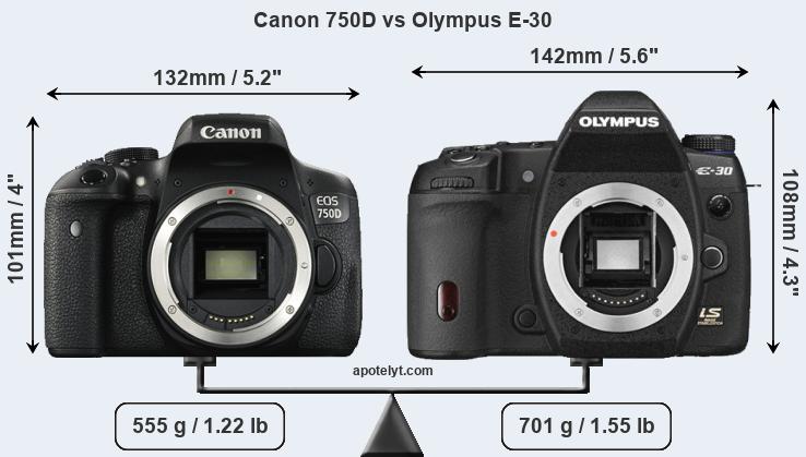 Size Canon 750D vs Olympus E-30