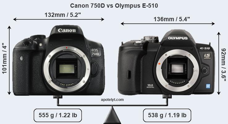Size Canon 750D vs Olympus E-510