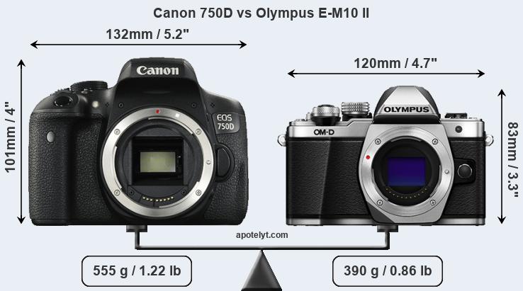 Size Canon 750D vs Olympus E-M10 II