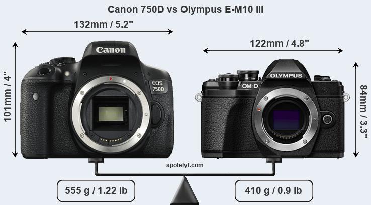 Size Canon 750D vs Olympus E-M10 III