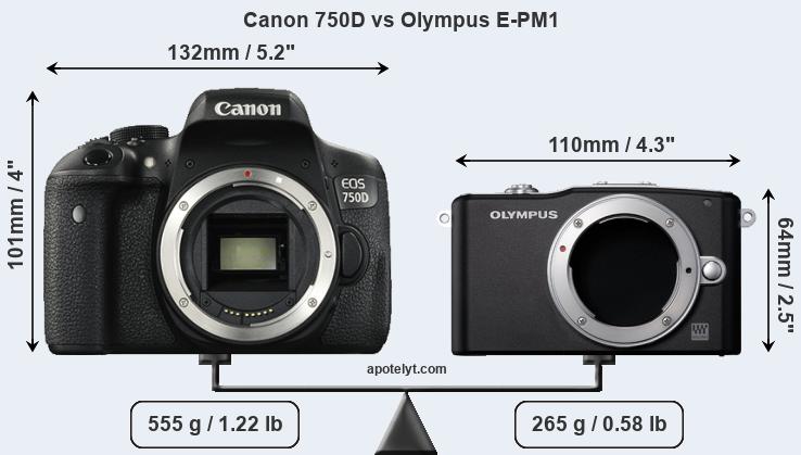 Size Canon 750D vs Olympus E-PM1