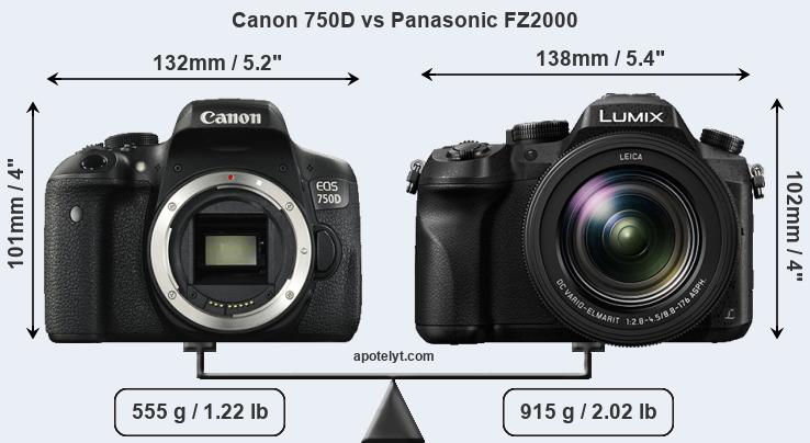 Size Canon 750D vs Panasonic FZ2000