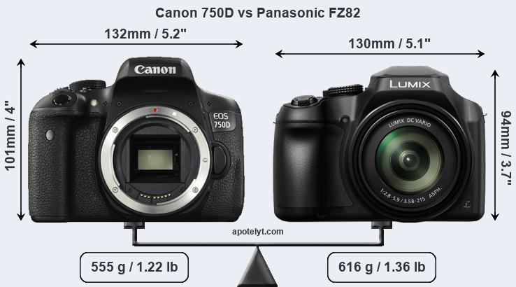 Size Canon 750D vs Panasonic FZ82