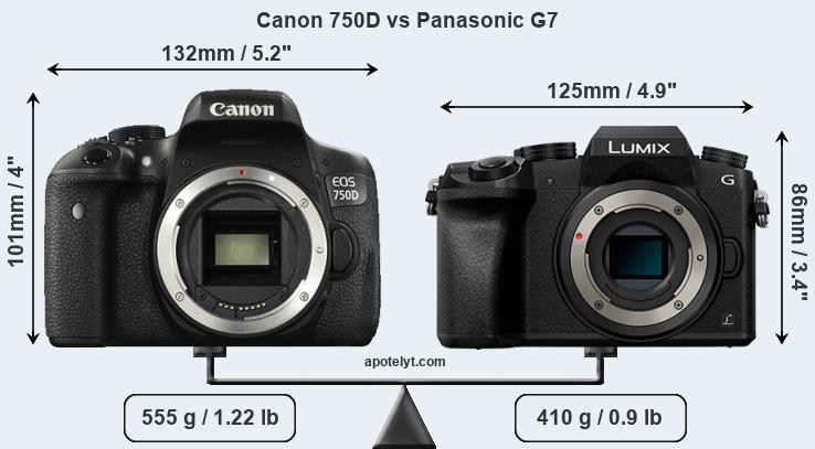 Size Canon 750D vs Panasonic G7