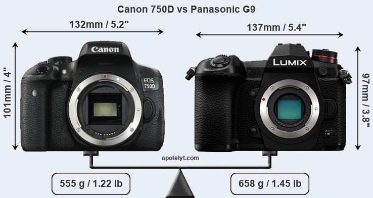 Size Canon 750D vs Panasonic G9
