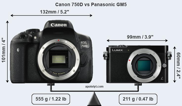 Size Canon 750D vs Panasonic GM5