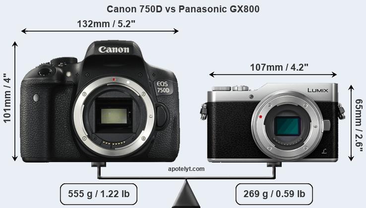 Size Canon 750D vs Panasonic GX800