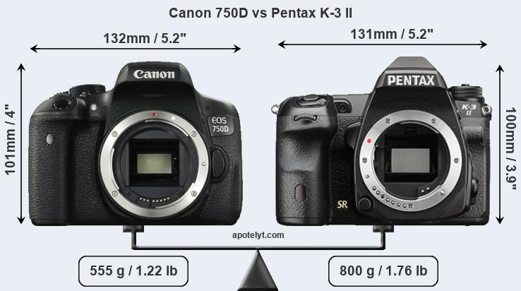 Size Canon 750D vs Pentax K-3 II