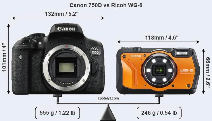 Size Canon 750D vs Ricoh WG-6