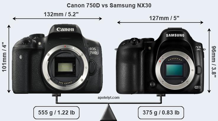 Size Canon 750D vs Samsung NX30