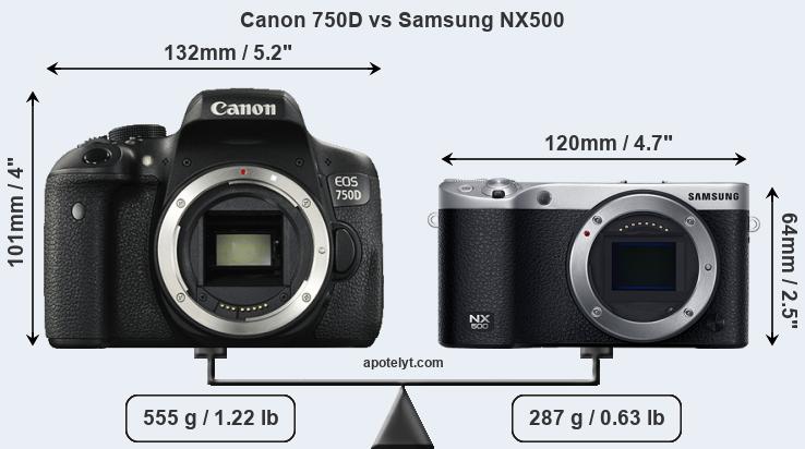Size Canon 750D vs Samsung NX500