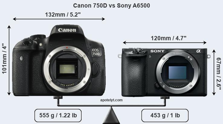 Size Canon 750D vs Sony A6500