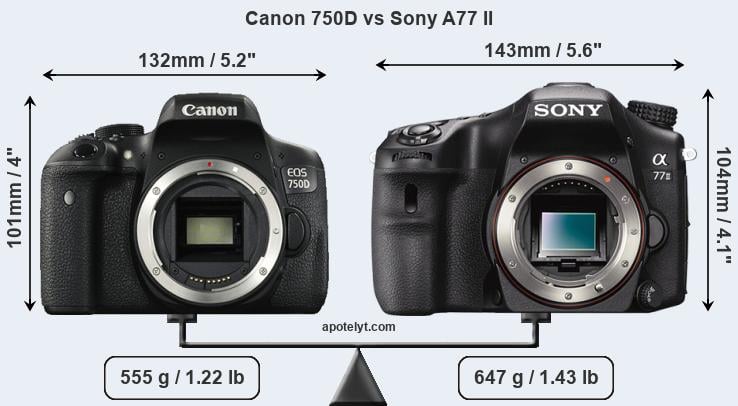 Size Canon 750D vs Sony A77 II