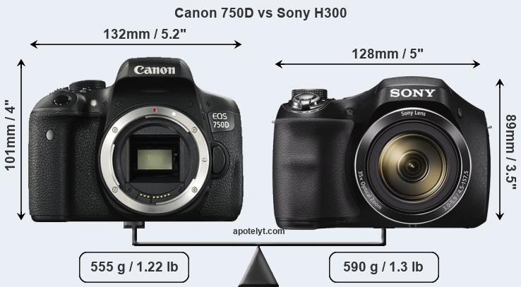 Size Canon 750D vs Sony H300