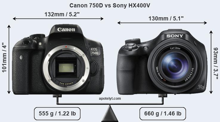 Size Canon 750D vs Sony HX400V