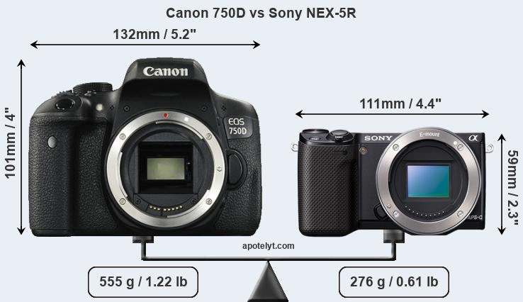 Size Canon 750D vs Sony NEX-5R