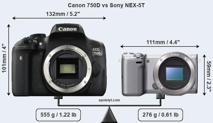 Size Canon 750D vs Sony NEX-5T