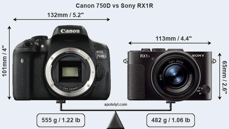 Size Canon 750D vs Sony RX1R
