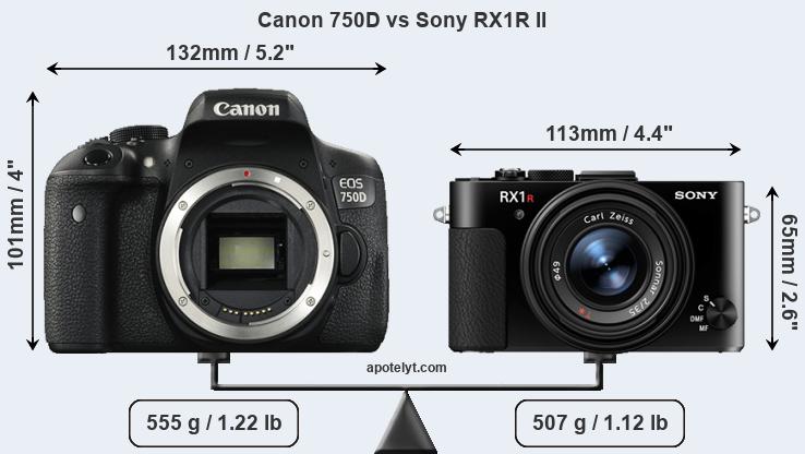 Size Canon 750D vs Sony RX1R II