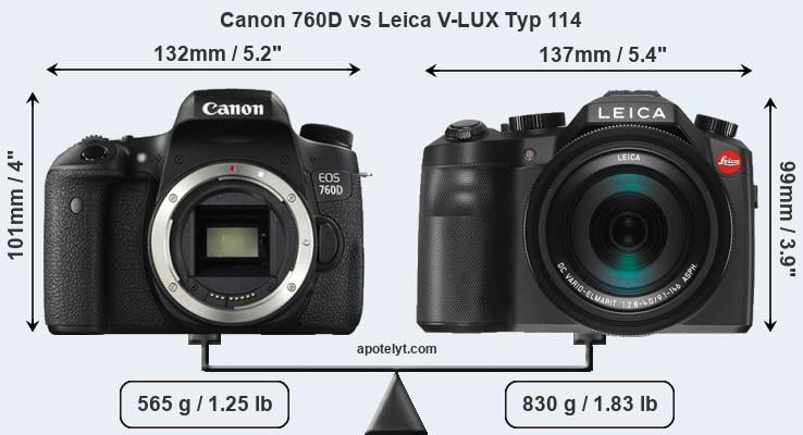 Size Canon 760D vs Leica V-LUX Typ 114