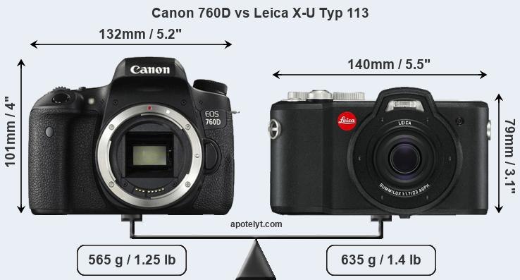Size Canon 760D vs Leica X-U Typ 113