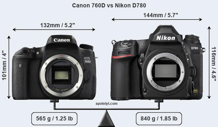 Size Canon 760D vs Nikon D780