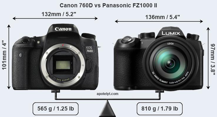 Size Canon 760D vs Panasonic FZ1000 II