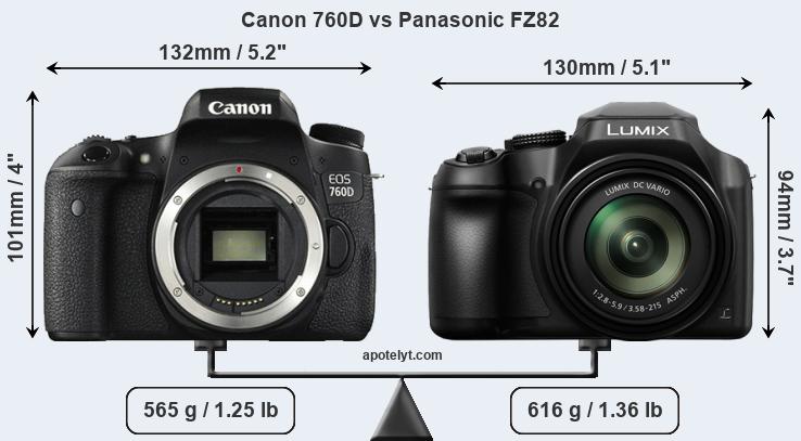 Size Canon 760D vs Panasonic FZ82