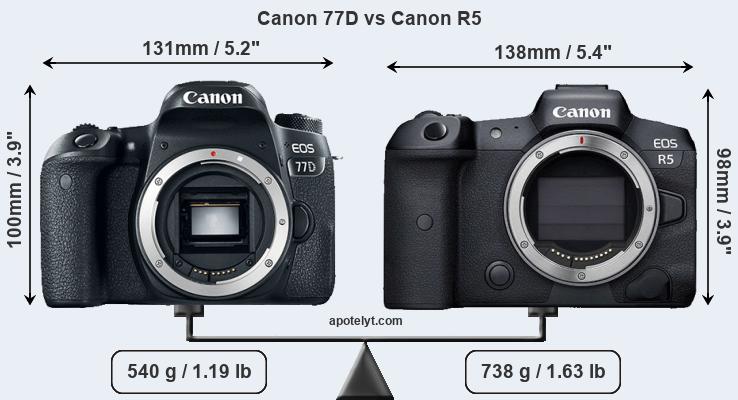 Canon EOS 77D versus Canon EOS R5 front.