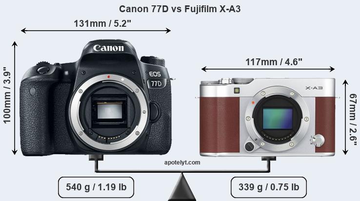 Size Canon 77D vs Fujifilm X-A3