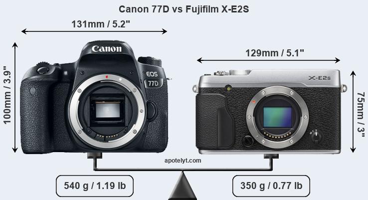 Size Canon 77D vs Fujifilm X-E2S