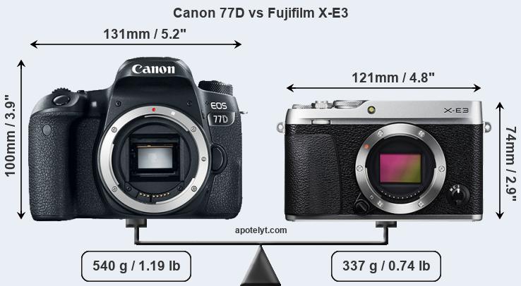 Size Canon 77D vs Fujifilm X-E3