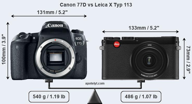 Size Canon 77D vs Leica X Typ 113