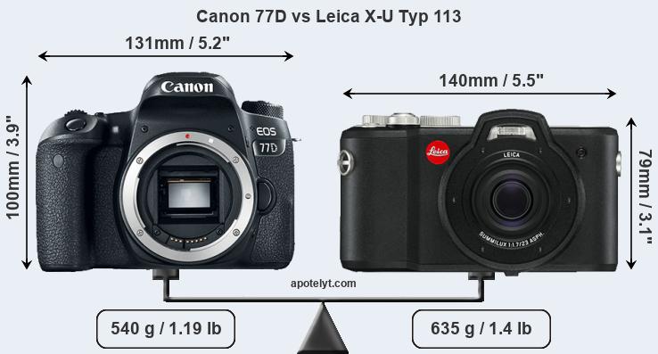 Size Canon 77D vs Leica X-U Typ 113