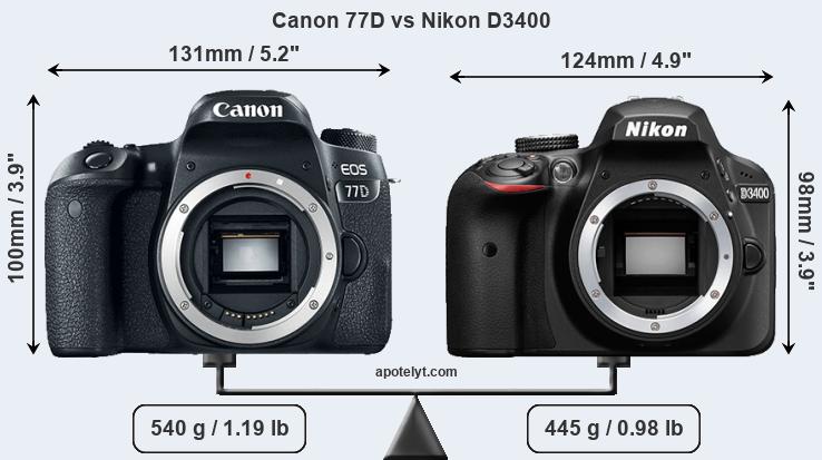 Size Canon 77D vs Nikon D3400