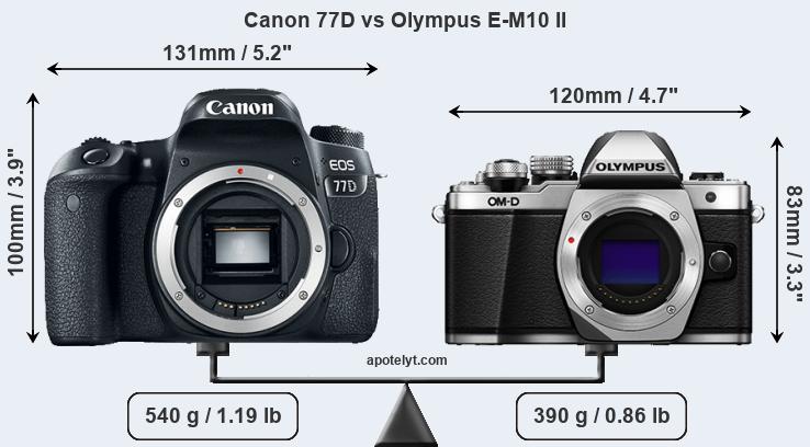 Size Canon 77D vs Olympus E-M10 II