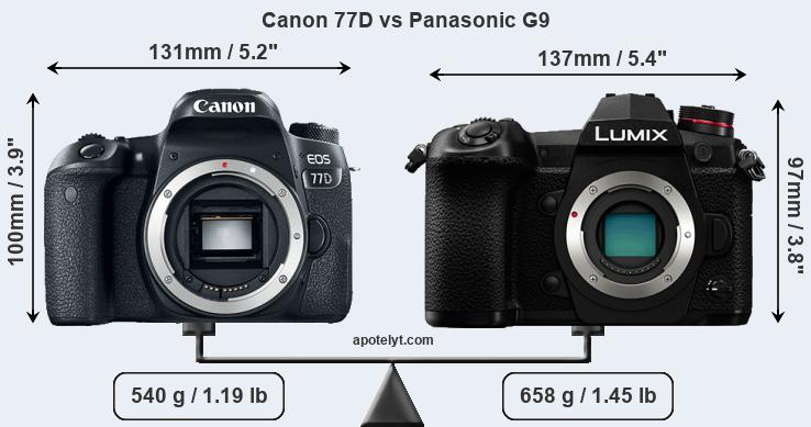 Size Canon 77D vs Panasonic G9