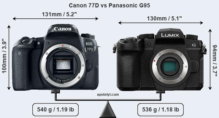 Size Canon 77D vs Panasonic G95
