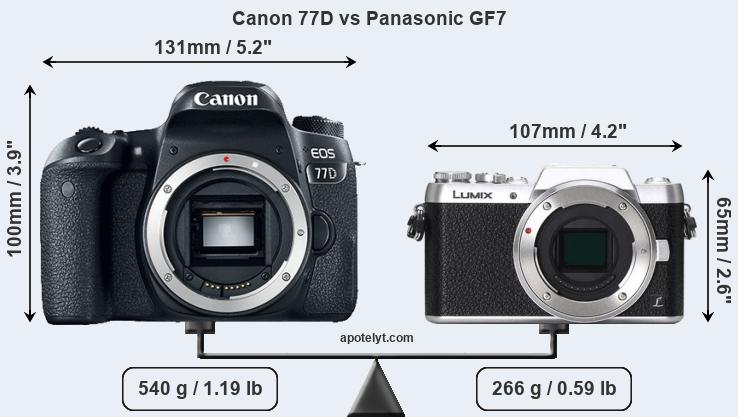 Size Canon 77D vs Panasonic GF7