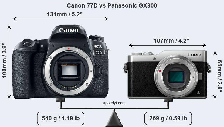 Size Canon 77D vs Panasonic GX800